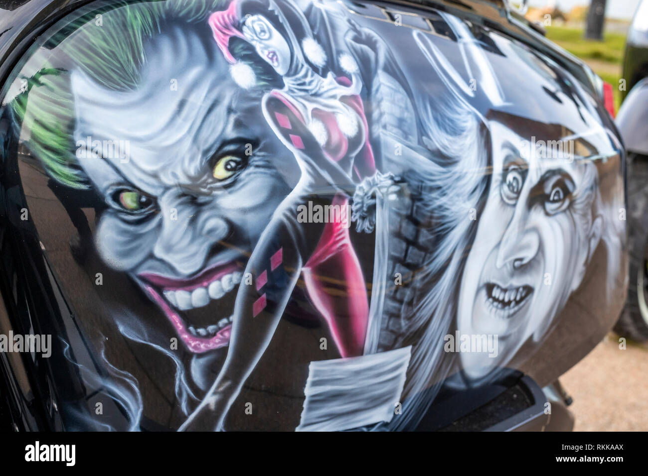 Peinture personnalisée sur le thème de Batman sur un Lambretta scooter. Week-end mar 2019 Steampunk : Whitby, North Yorkshire. UK Banque D'Images