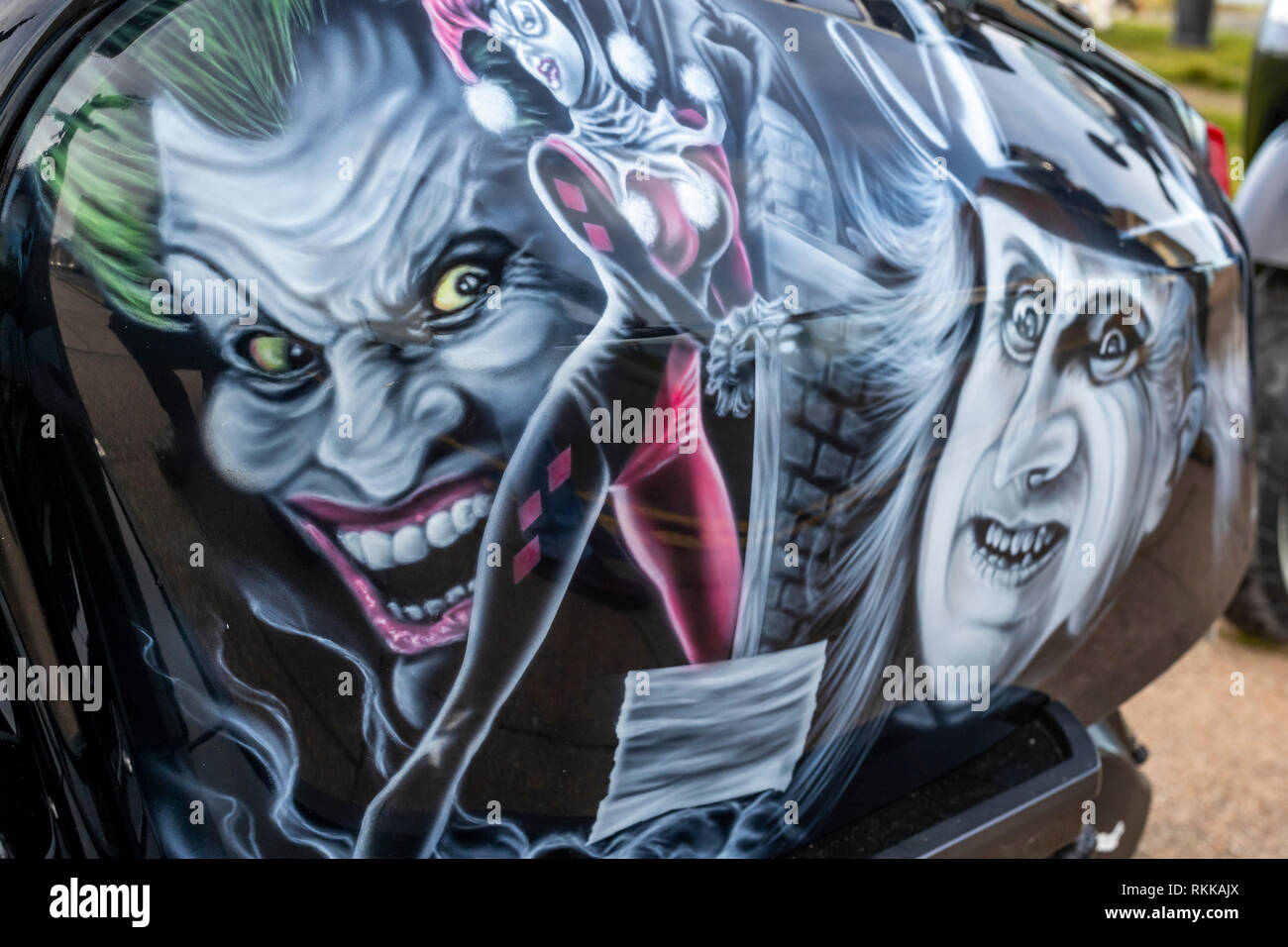 Peinture personnalisée sur le thème de Batman sur un Lambretta scooter. Week-end mar 2019 Steampunk : Whitby, North Yorkshire. UK Banque D'Images