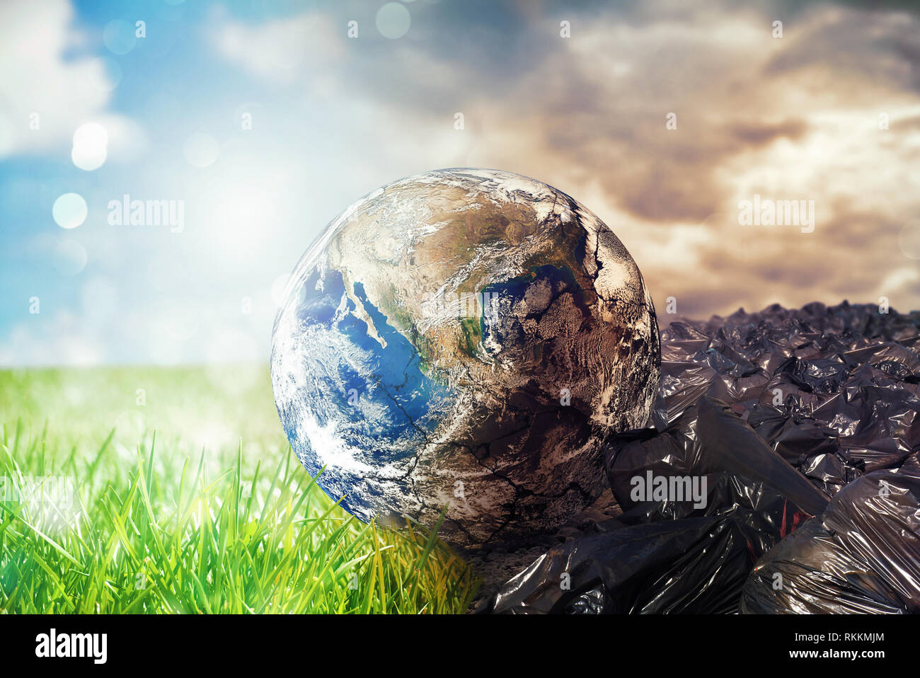 La terre est chancing en raison de la pollution et des déchets. Sauver le monde. Monde fournie par la NASA Banque D'Images