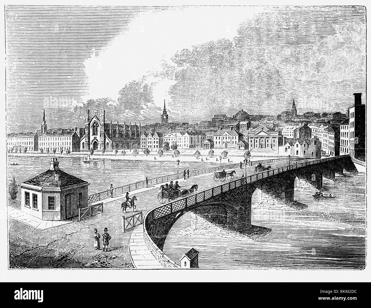 Glasgow pont conçu par Thomas Telford, a été ouvert en 1836 pour remplacer un pont plus tôt sur le même site. Aussi connu comme Broomielaw Bridge ou pont de Telford, il était composé de sept arches construit sur les fondations sur pilotis. Le pont avait pour transporter une quantité considérable de trafic sur la rivière Clyde à partir de la Jamaïque Street jusqu'à la rue Bridge. Banque D'Images