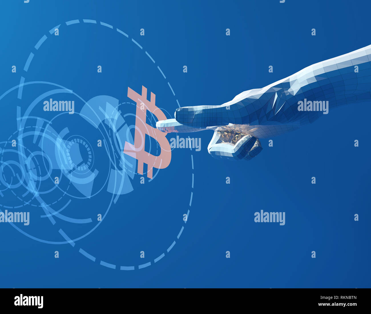 Smart finger et bitcoin, technologie financière en ligne Banque D'Images