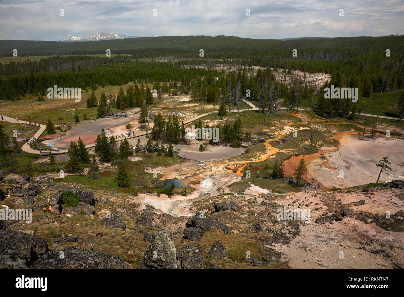 WY03448-00...WYOMING - Vue de la partie supérieure des pots de peinture de l'artiste les pots de peinture avec la gamme Gallitan dans la distance au parc national Yellowstone Pa Banque D'Images