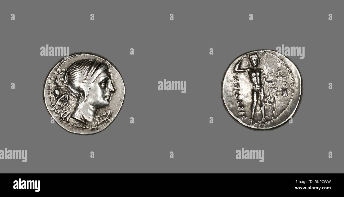 Drachme (monnaie) représentant la déesse Nike - 216/203 BC - grec ;  frappées en Bruttium, Italie - Artiste : grec ancien, Origine : Terina,  Date : 216-203 av Photo Stock - Alamy