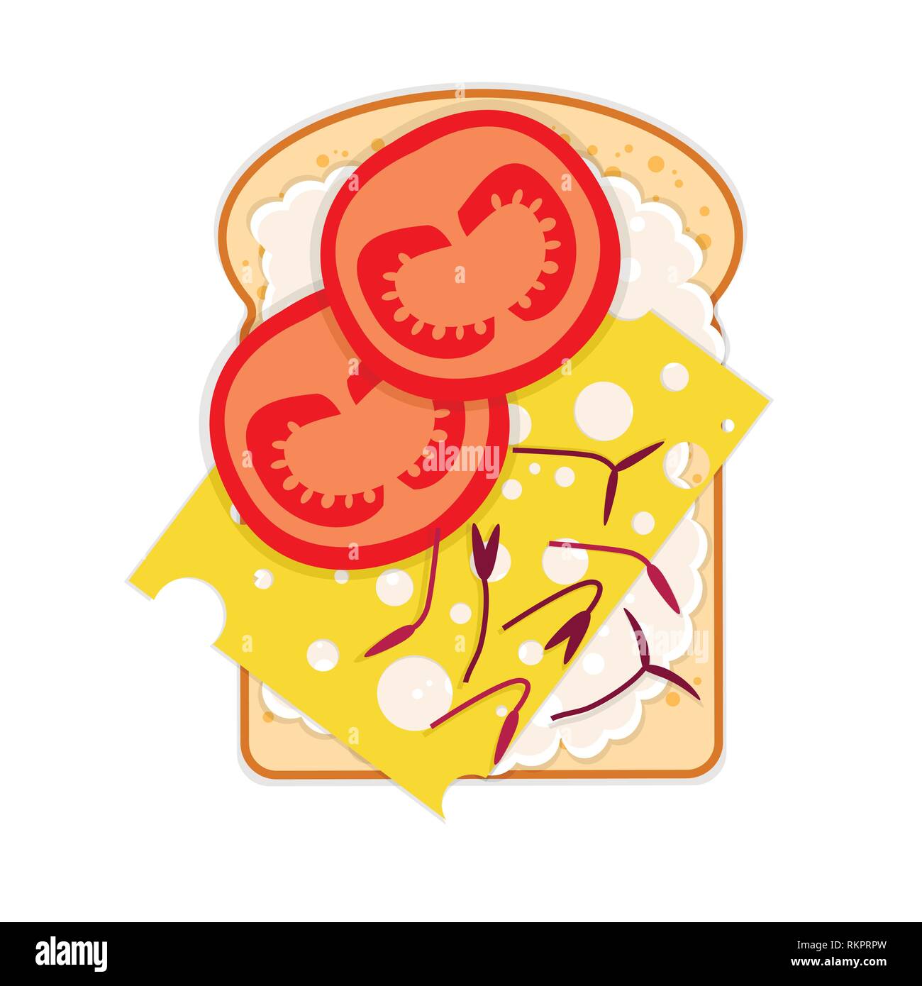 - Sandwich pain, fromage, tomates, sauce, microgreens Amarante rouge Illustration de Vecteur