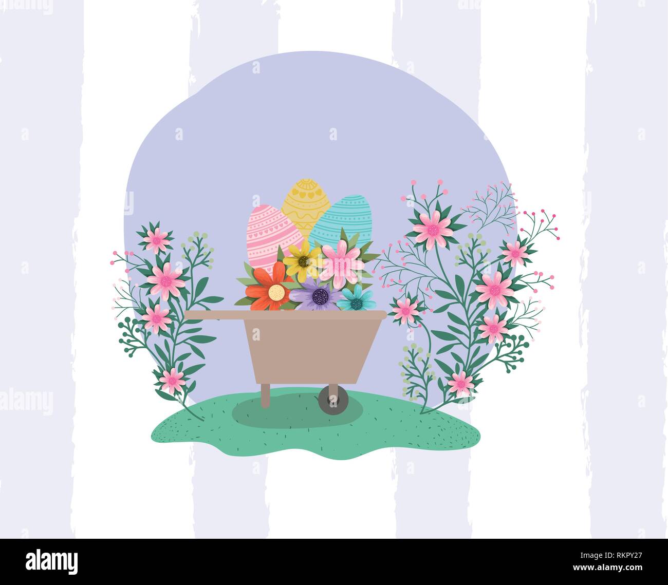 Oeufs et fleurs en brouette Illustration de Vecteur