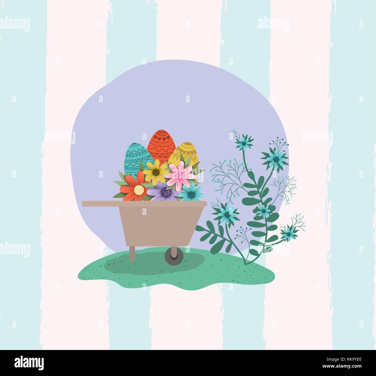 Oeufs et fleurs en brouette Illustration de Vecteur