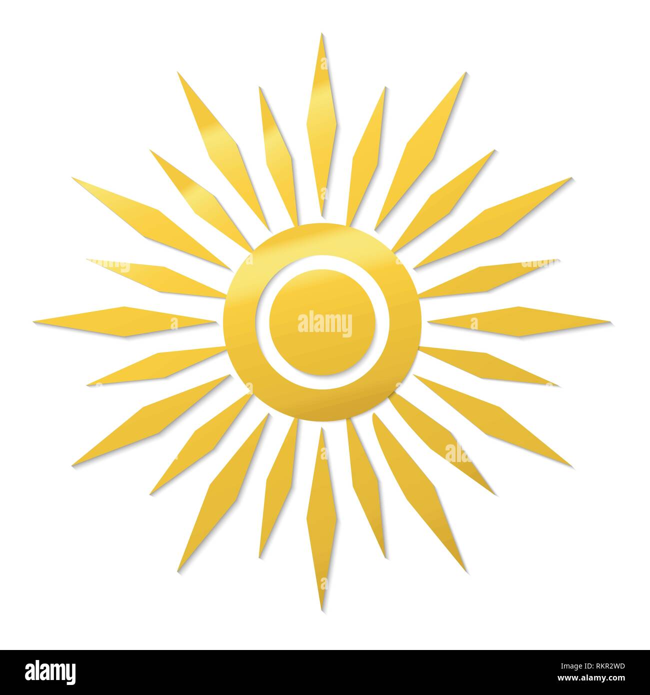 Modèle de coupe de papier symbole de soleil. Icône vecteur gradient d'or Illustration de Vecteur