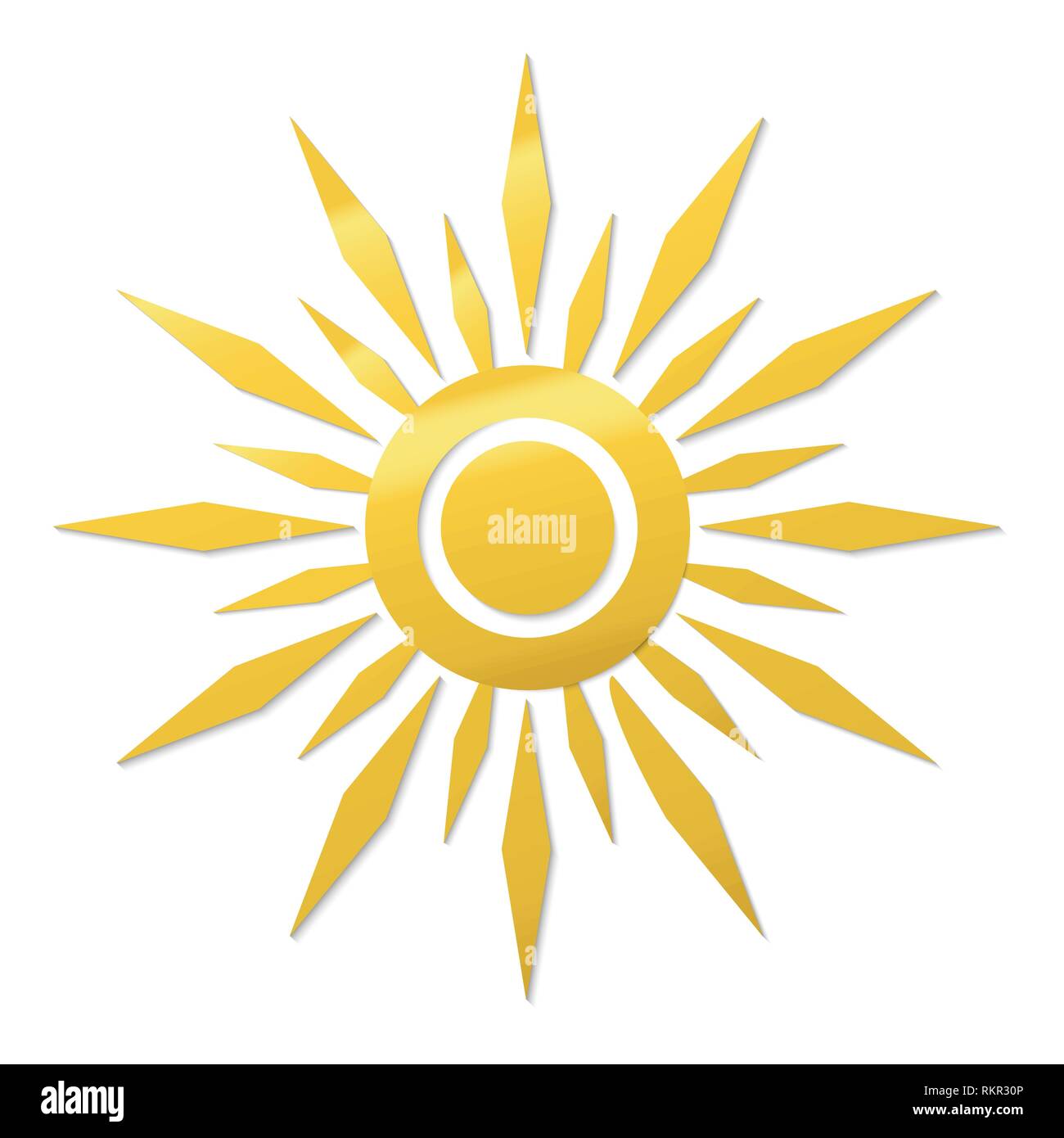 Modèle de coupe de papier symbole de soleil. Icône vecteur gradient d'or Illustration de Vecteur