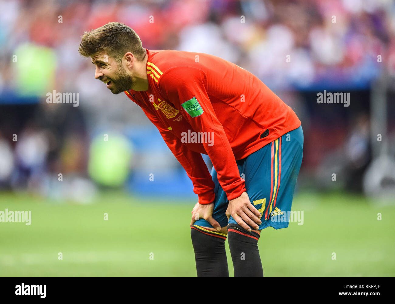 Moscou, Russie - 1 juillet 2018. L'équipe d'Espagne de football defender Gerard Pique pendant la Coupe du Monde FIFA 2018 ronde de 16 match l'Espagne contre la Russie. Banque D'Images