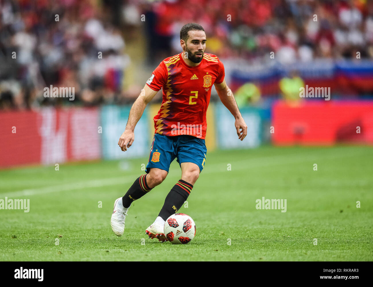 Moscou, Russie - 1 juillet 2018. Défenseur de l'équipe d'Espagne de football Dani Carvajal durant la Coupe du Monde FIFA 2018 ronde de 16 match l'Espagne contre la Russie. Banque D'Images