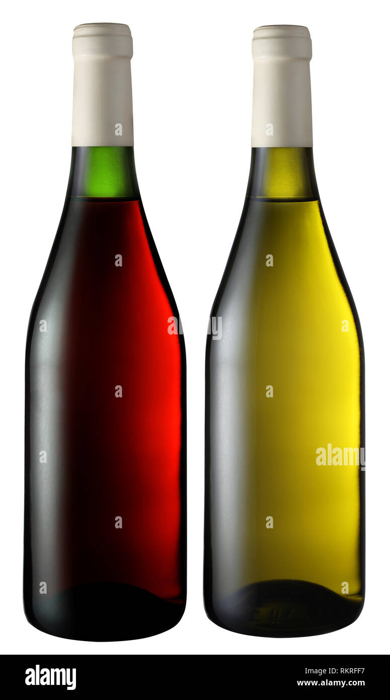 Deux bouteilles de vin rouge et de vin blanc. Chemin de détourage pour  chaque élément Photo Stock - Alamy