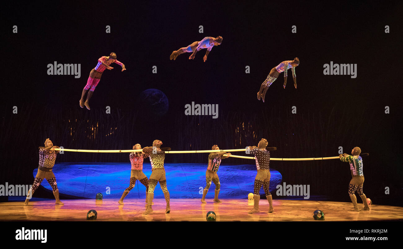 Le Cirque Du Soleil 'Totem' Répétition générale au Royal Albert Hall avec : Jonathan Buese, Luis Moya, Fabio Luis Santos, Caoliang où Wang : London, Royaume-Uni Quand : 11 Jan 2019 Credit : WENN.com Banque D'Images