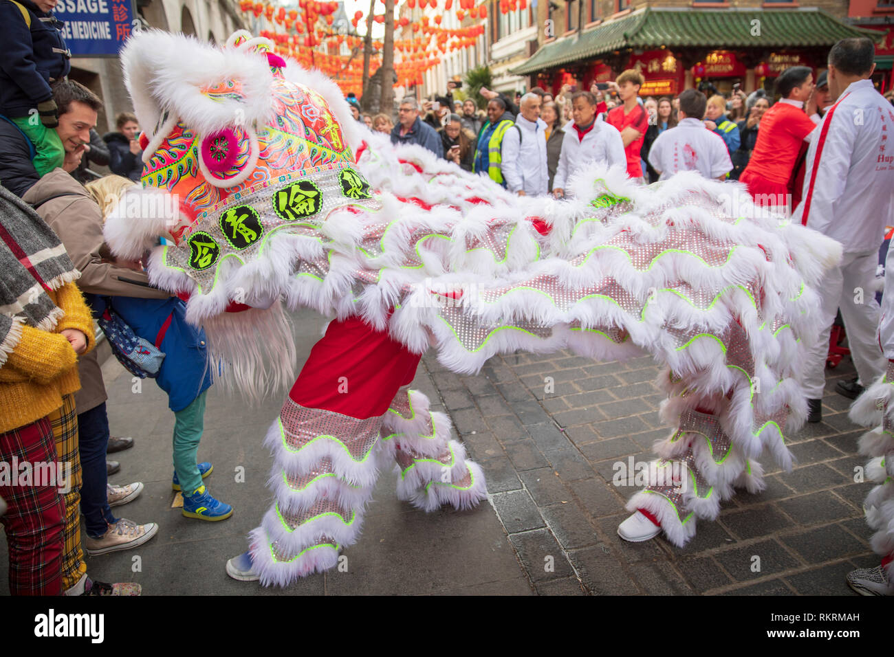 Les célébrations du Nouvel An chinois à Gerrard St, Londres, Angleterre. Banque D'Images