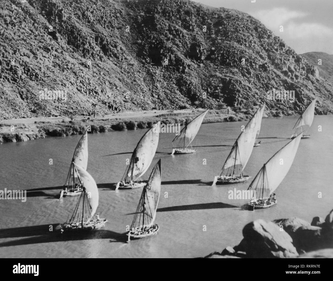 Bateaux à voile sur le Nil, l'Egypte, l'Afrique 1920 Banque D'Images