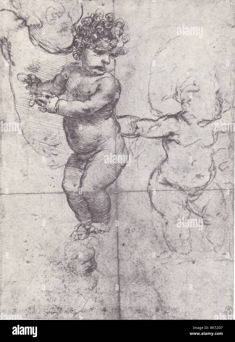 ETUDE DES ENFANTS. LÉONARD DE VINCI. 1505-1506 Banque D'Images