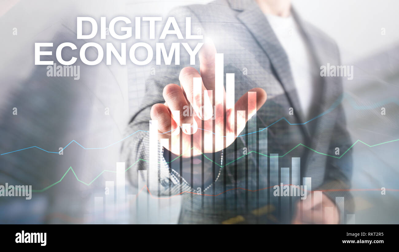 L'économie numérique, technologie concept financier sur fond flou. Banque D'Images