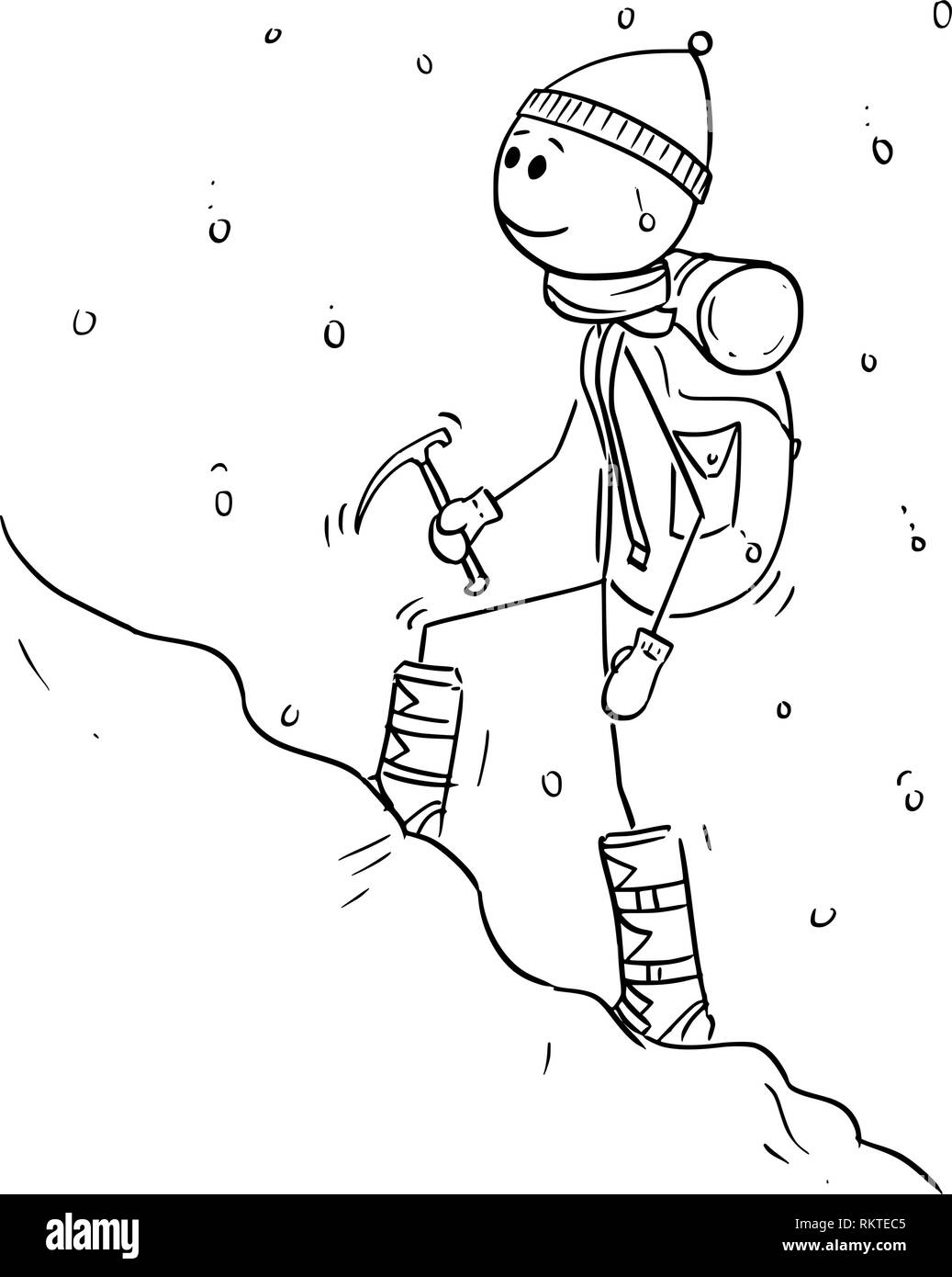 De dessin animé ou de l'alpiniste alpiniste marche à travers la neige Illustration de Vecteur