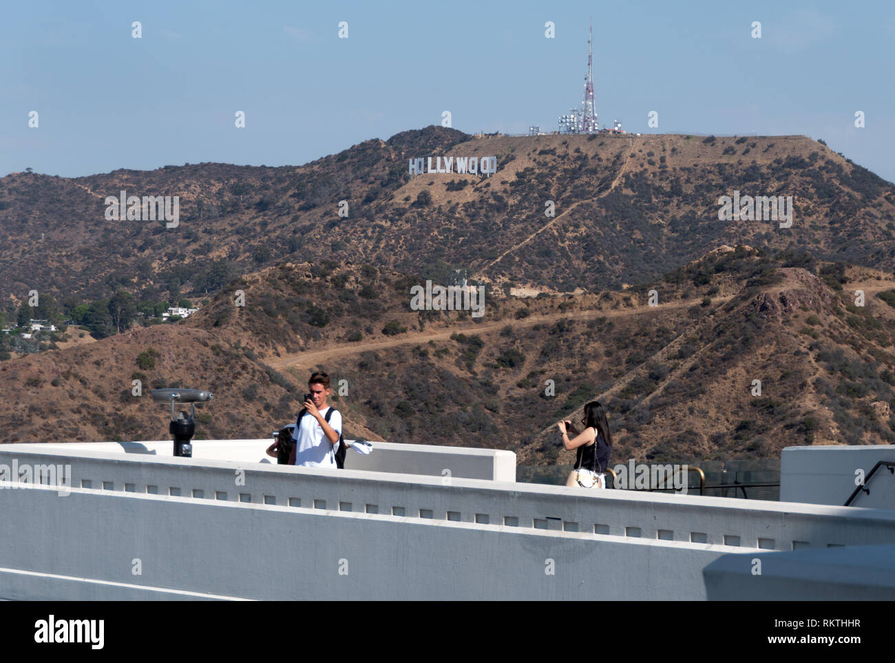 Hollywood Sign, haut lieu touristique sur les collines de Los Angeles, Californie, États-Unis d'Amérique. Voir la célèbre attraction et aux États-Unis avec televisi Banque D'Images