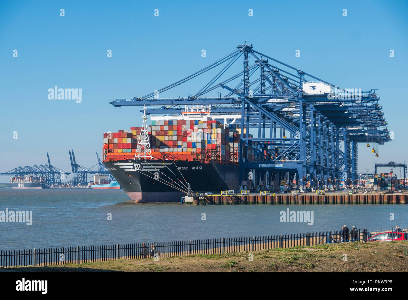 Vue du port de Felixstowe montrant certains de ses portiques 33. Banque D'Images