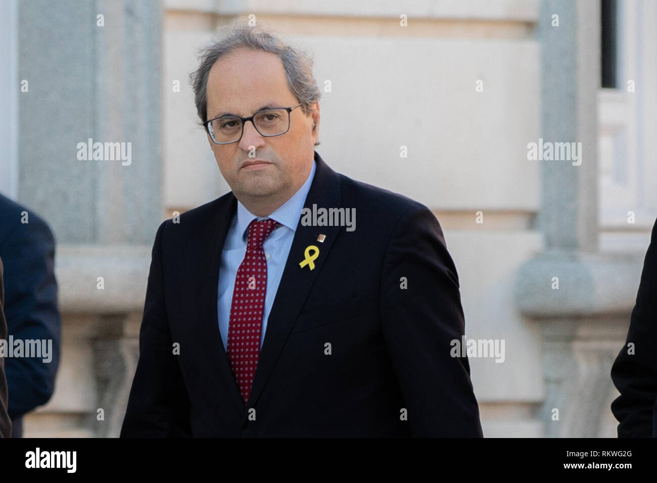 Madrid, Espagne. 12 Février, 2019. Quim Torra, président de la Generalitat, entre dans la cour suprême sans faire de déclarations. La chambre criminelle de la Cour suprême commence ce mardi 12 février, à en juger par les dirigeants de l'indépendance 12 le soi-disant "procés" en Catalogne. Credit : Jesús Encarna/Alamy Live News Banque D'Images