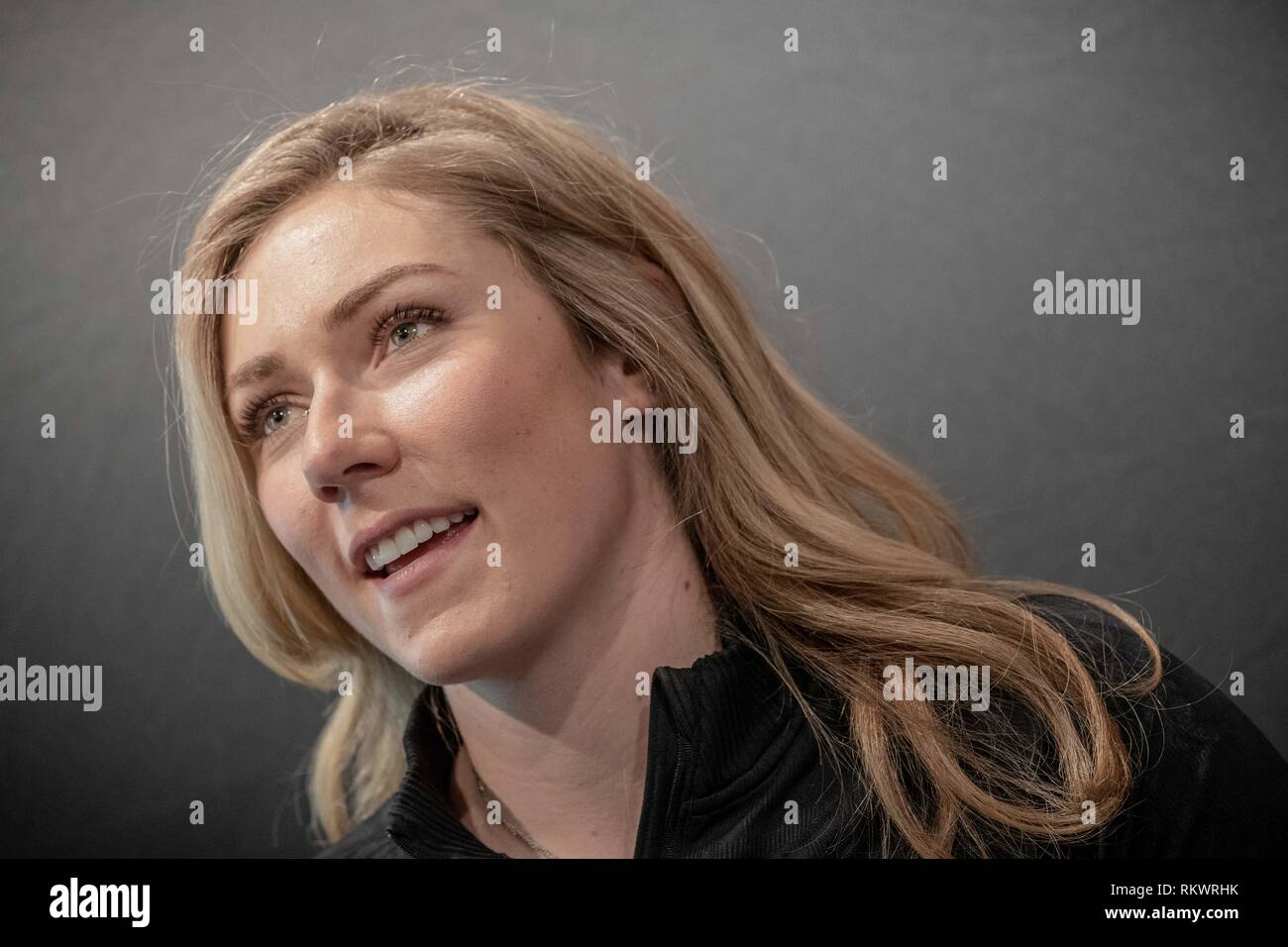 Sont, en Suède. 12 Février, 2019. Ski alpin, slalom géant, championnat du monde, mesdames : Mikaela Shiffrin des USA, recueillis lors d'une entrevue dans le sont. Crédit : Michael Kappeler/dpa/Alamy Live News Banque D'Images
