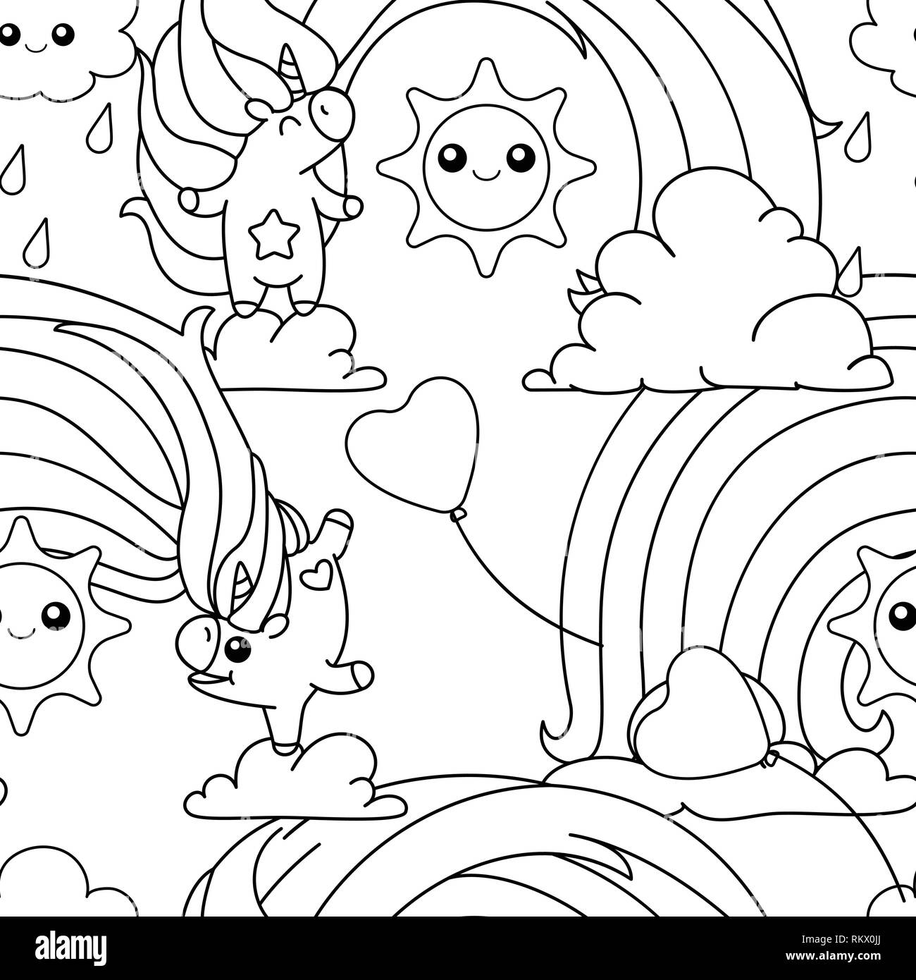 Rainbow vector pattern unicorn Coloring Book page Illustration de Vecteur