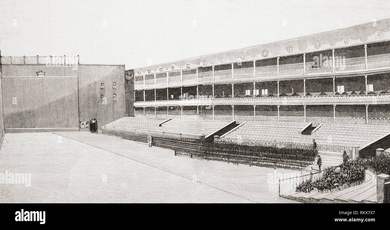 Intérieur de la Fiesta Alegre fronton et les stands, Madrid, Espagne vu ici le jour de son inauguration, il a ensuite été démoli au 20ème siècle. De la Ilustracion Espanola y Americana, publié en 1892. Banque D'Images