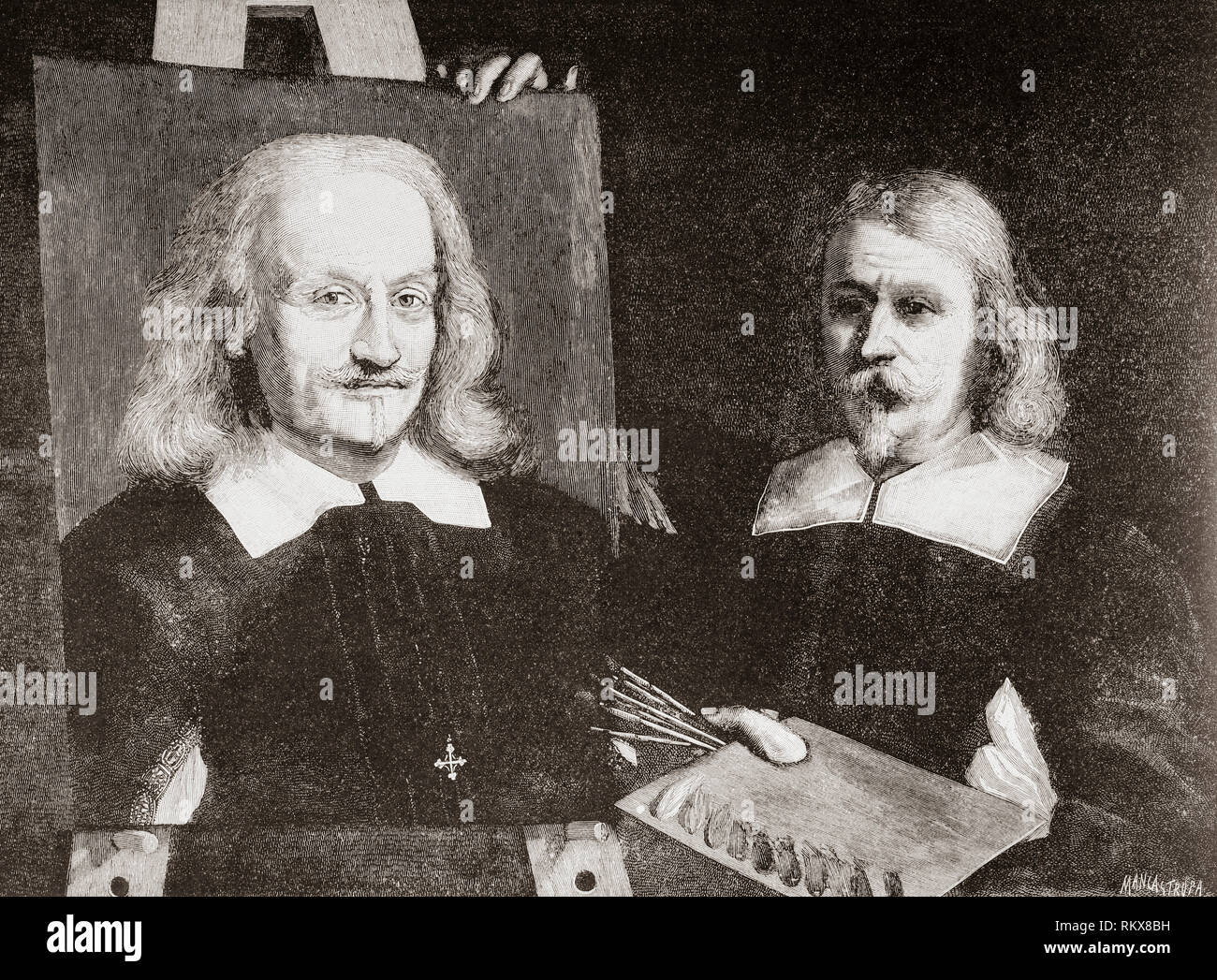 Il Guercino avec son autoportrait. Giovanni Francesco Barbieri, 1591 - 1666, aka le Guerchin ou il Guercino. Peintre italien baroque et rapporteur pour avis. De la Ilustracion Espanola y Americana, publié en 1892. Banque D'Images