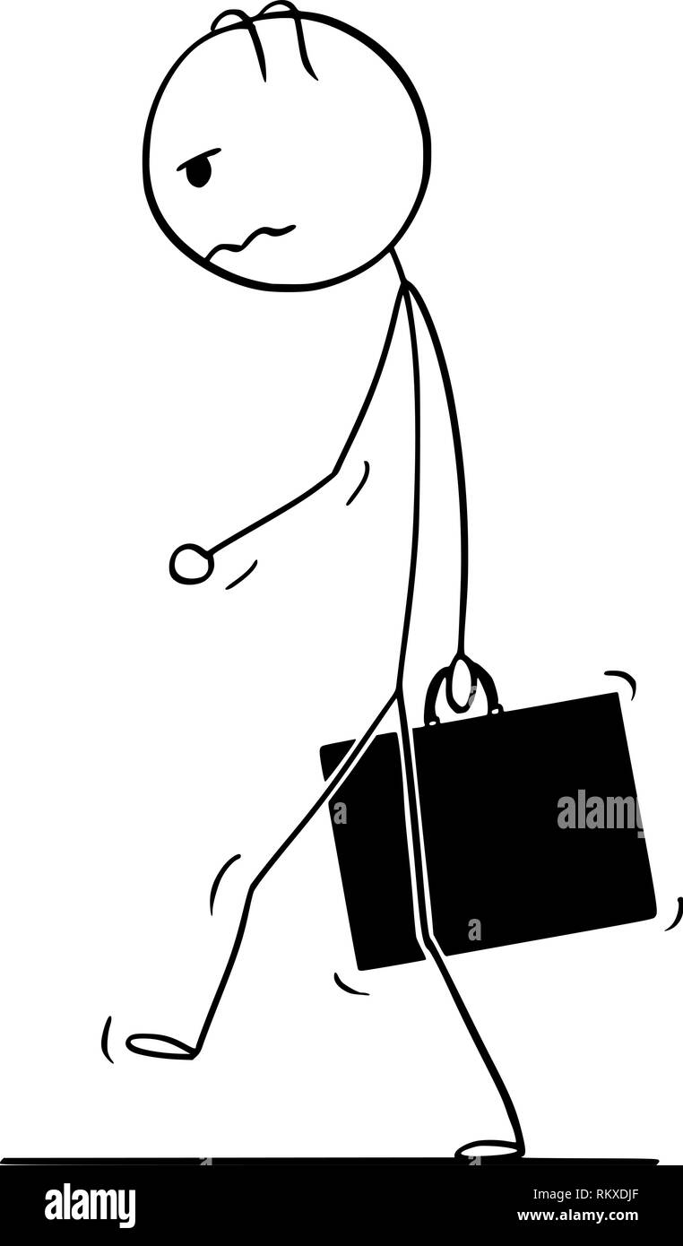 Caricature de l'homme déprimé ou triste ou Businessman with Briefcase Walking Illustration de Vecteur