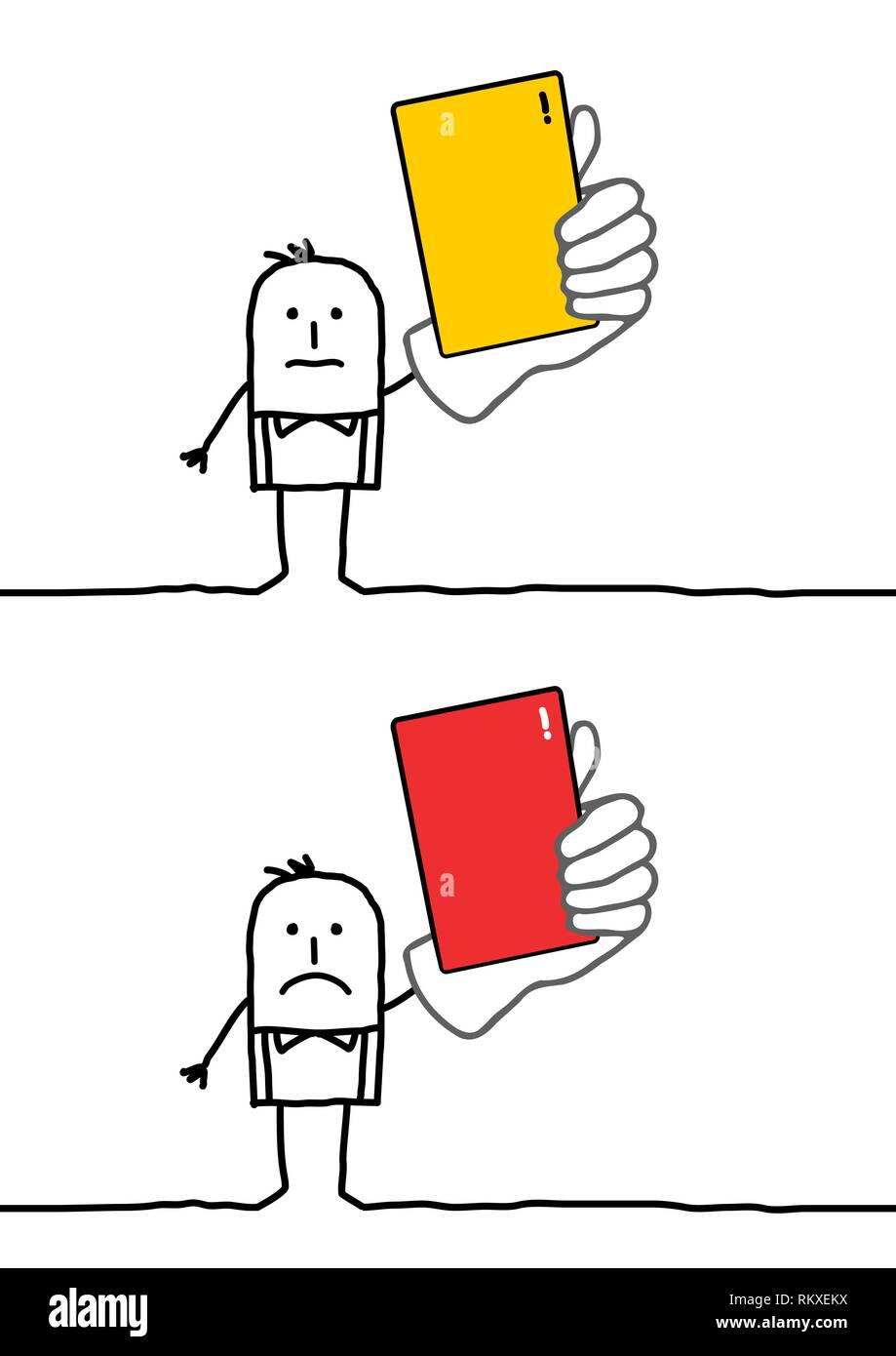 Caricature arbitre avec les cartes rouges et jaunes Illustration de Vecteur