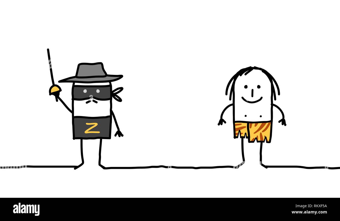 Cartoon caractères Tarzan et Zorro Illustration de Vecteur