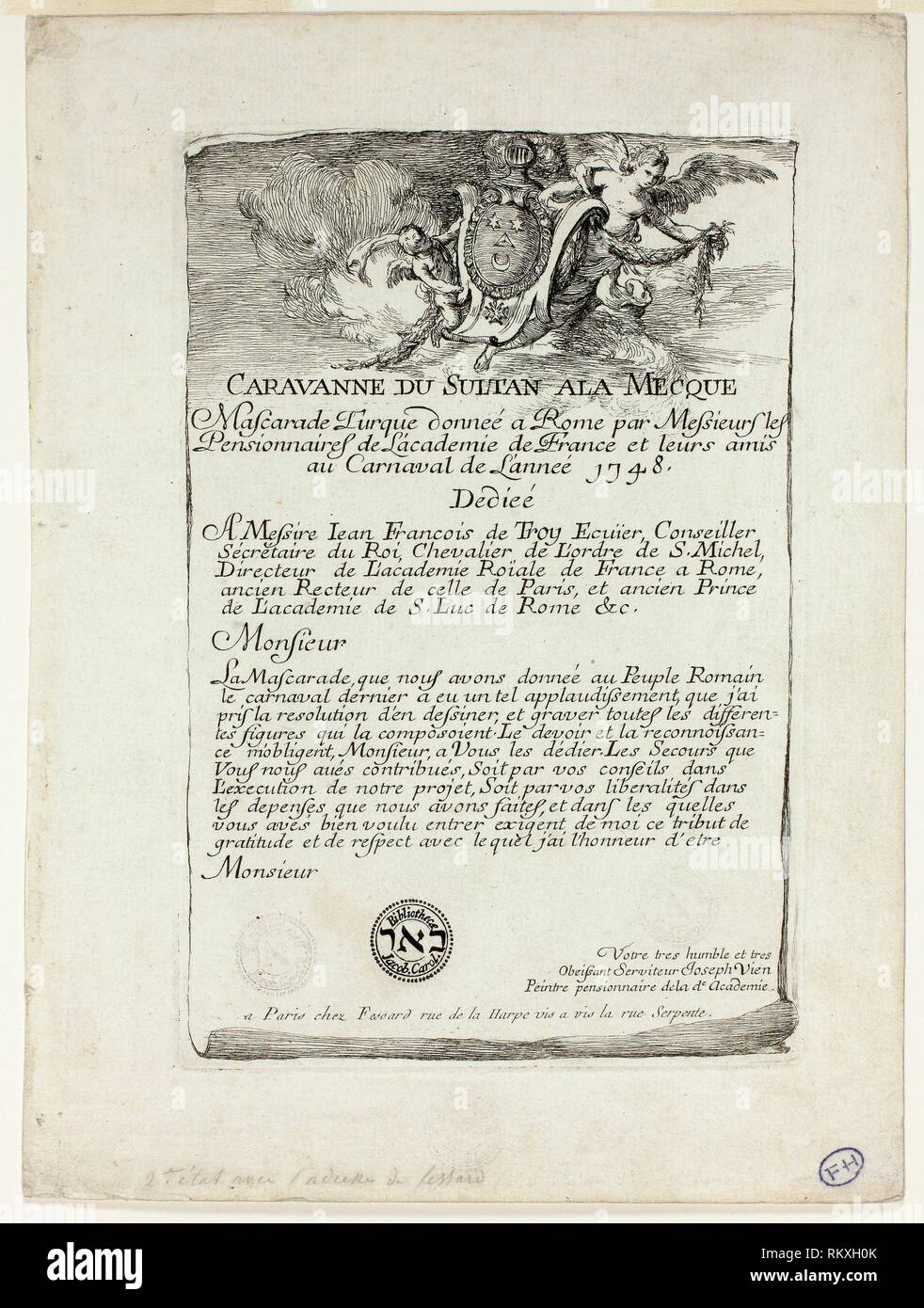 Page de titre, à partir de la caravanne du Sultan à la Mecque - 1748 - Joseph Marie Vien Français, 1716-1809 - Artiste : Joseph Marie Vien, I, origine : France, Date : Banque D'Images