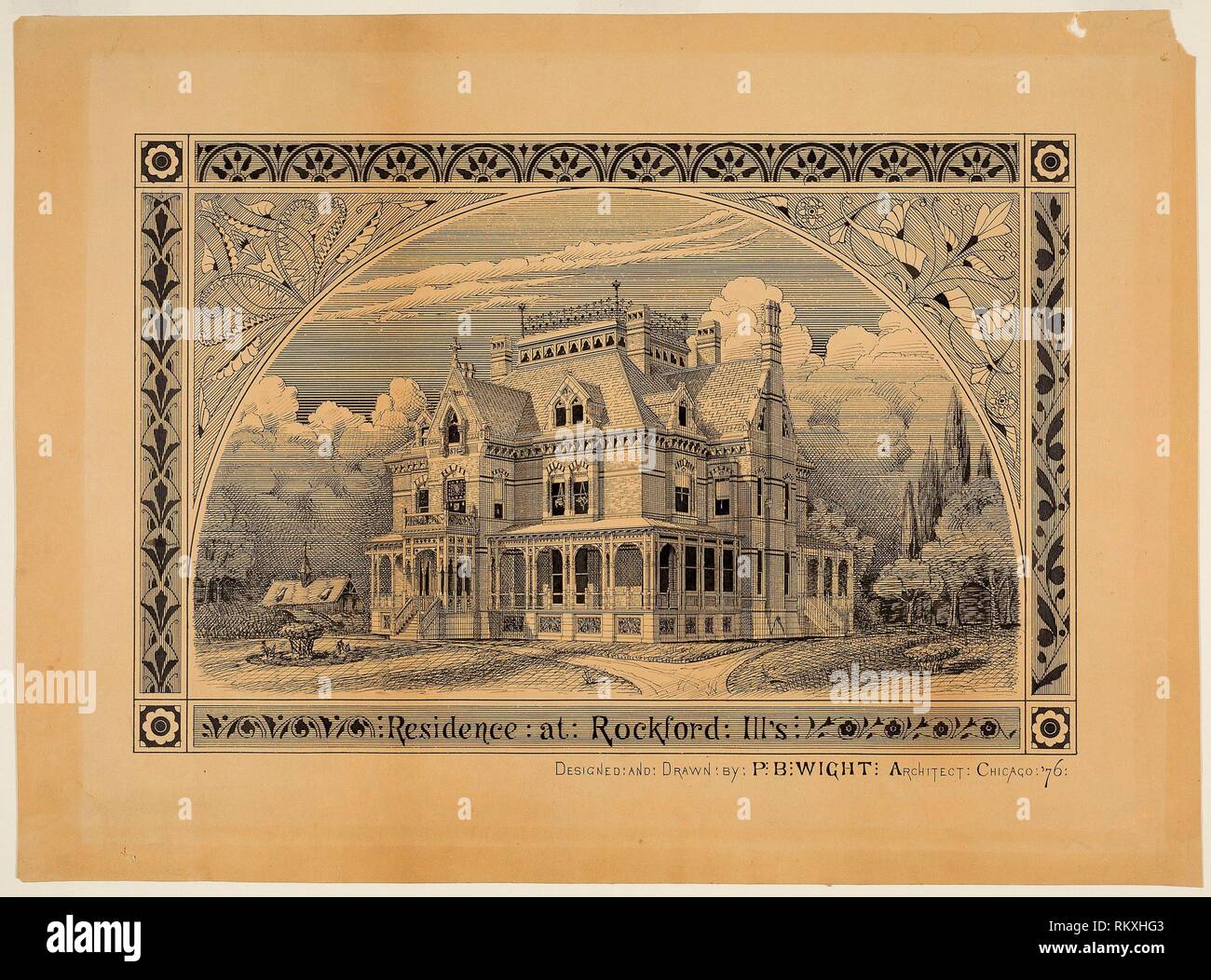 N. C. Thompson House, Rockford, Illinois, Perspective - 1876 - Peter Wight,  1838 Bonnet Américain de 1925 - Artiste : Peter Bonnet Wight, Origine Photo  Stock - Alamy