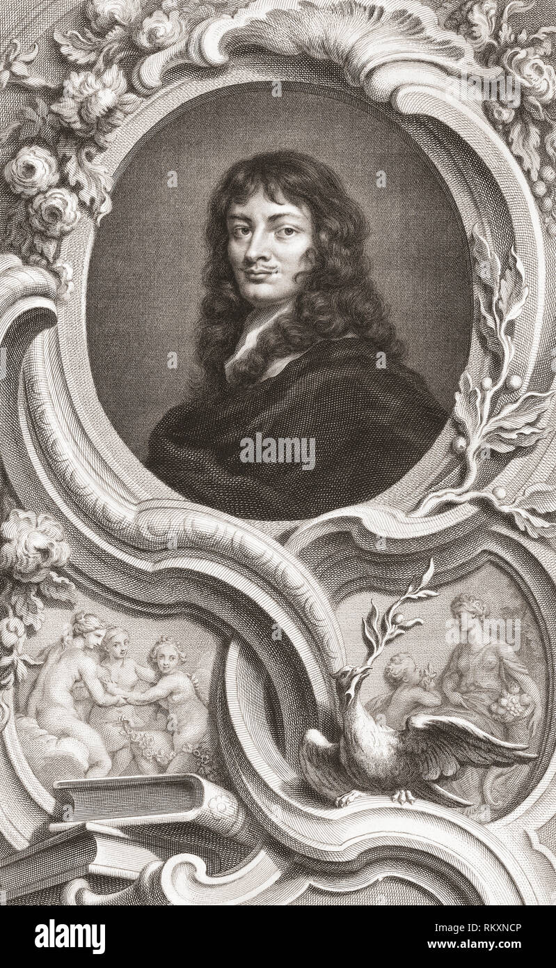 Sir William Temple, 1 baronnet, 1628 à 1699. D'état anglais et essayiste. À partir de l'édition 1813 des chefs d'illustres personnes de Grande-Bretagne, gravé par M. Houbraken et Monsieur la vertu de leur vie et de caractères. Banque D'Images