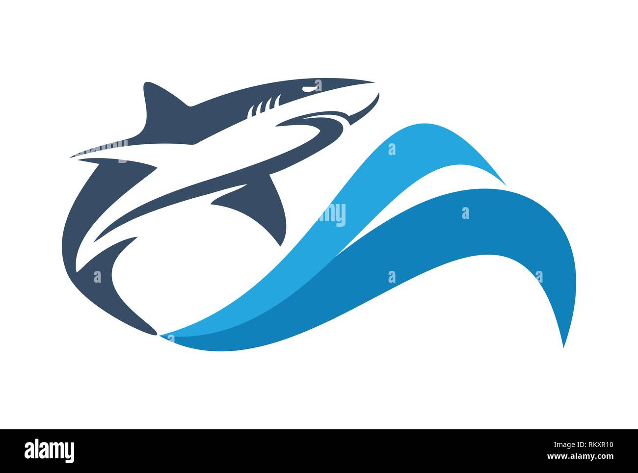 logo requin sur vagues mer abstrait Illustration de Vecteur