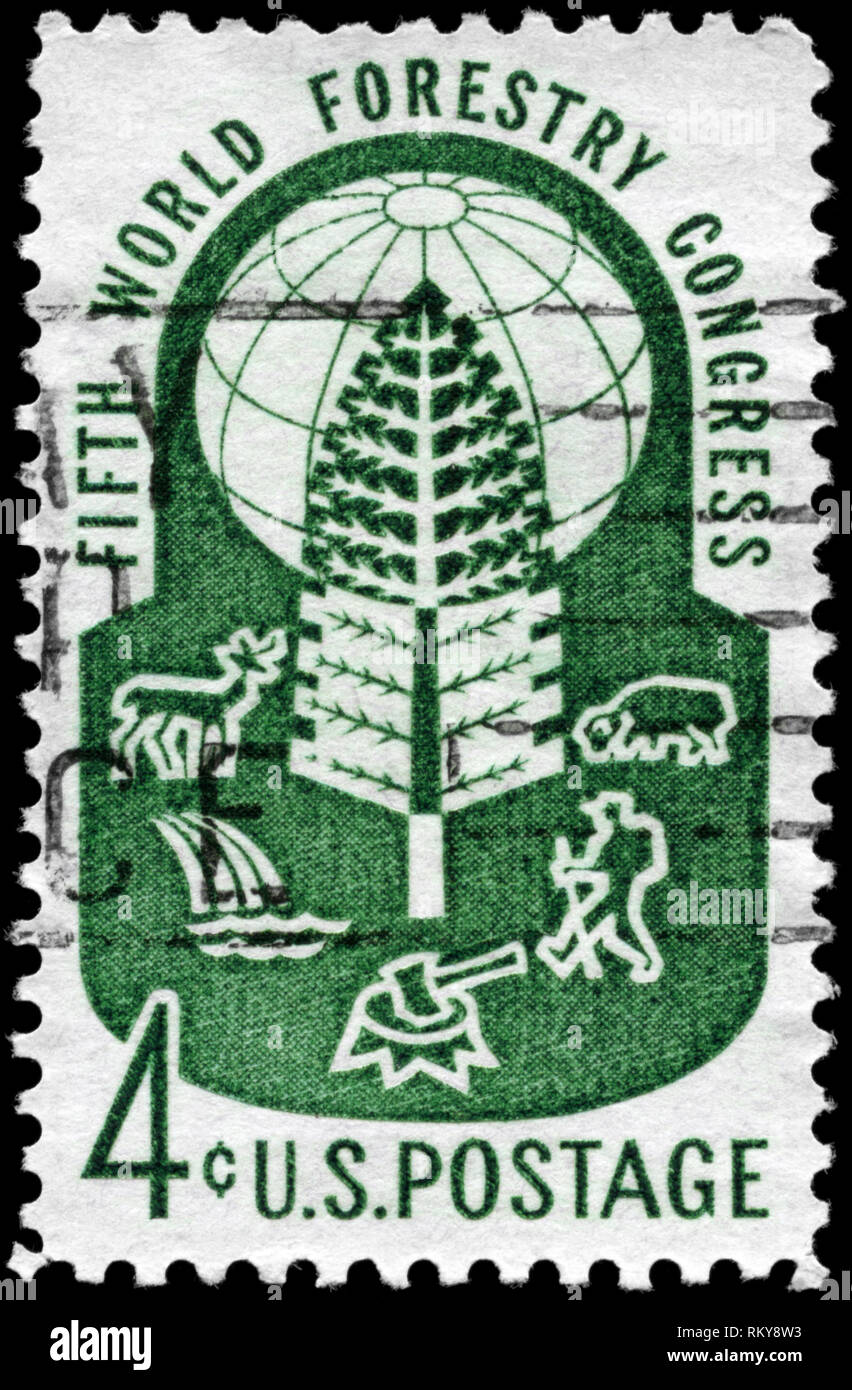 USA - VERS 1960 : timbre imprimé aux États-Unis consacré au 5e Congrès forestier mondial, vers 1960 Banque D'Images