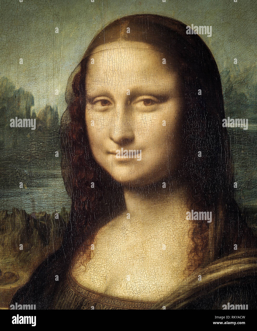 Mona Lisa, récolte de la tête et des épaules, la peinture de Léonard de Vinci, 1503-1505 Banque D'Images