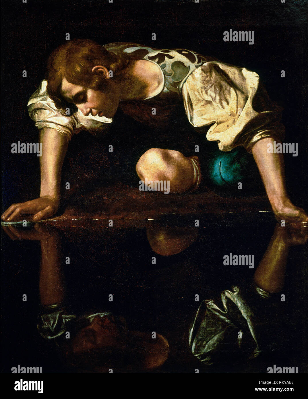 Narcisse, huile sur toile peinture baroque par Caravaggio, vers 1597-1599 Banque D'Images Narcisse, huile sur toile peinture baroque par Caravaggio, vers 1597-1599 Banque D'Images