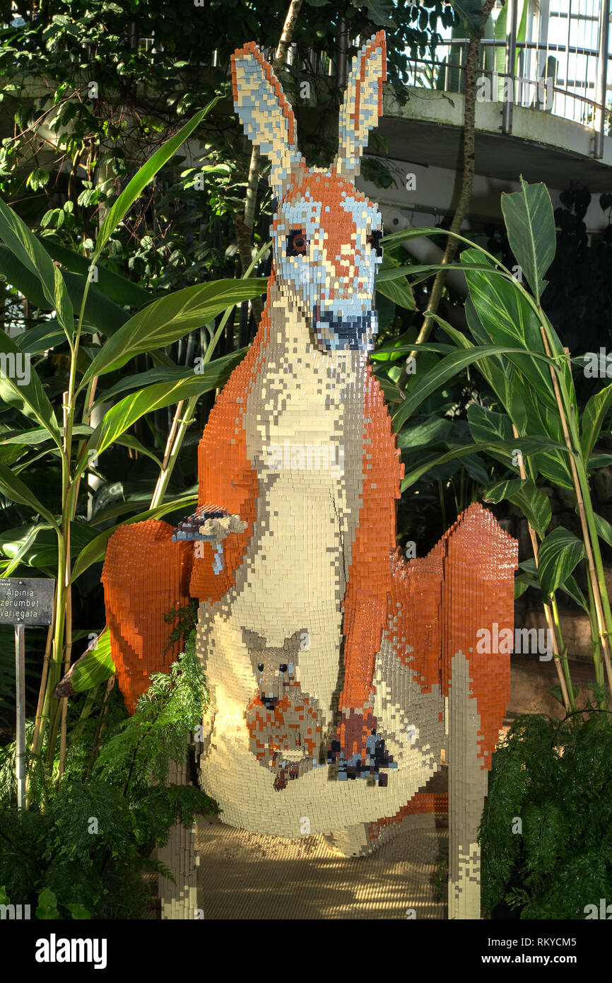 De taille réelle modèle lego de kangourou et Joey à 'Le Grand Safari brique' à 2019 RHS Wisley Garden, Surrey Banque D'Images