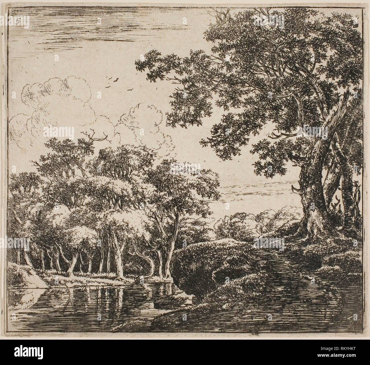 Trois grands arbres sur une colline, la plaque de série de cinq paysages - 1640/51 - Herman Naijwincx néerlandais, 1624-1651 - Artiste : Herman, Origine : Naijwincx Banque D'Images