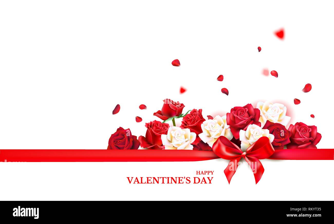 Valentines Day vector banner. Happy valentines day carte postale avec des coeurs roses, des éléments de forme et ruban. Maison de décor vecteur éléments. Illustration de Vecteur