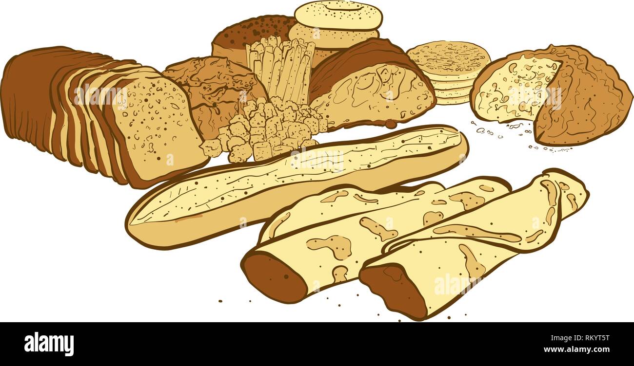 Set de pains séparés sur fond blanc Illustration de Vecteur