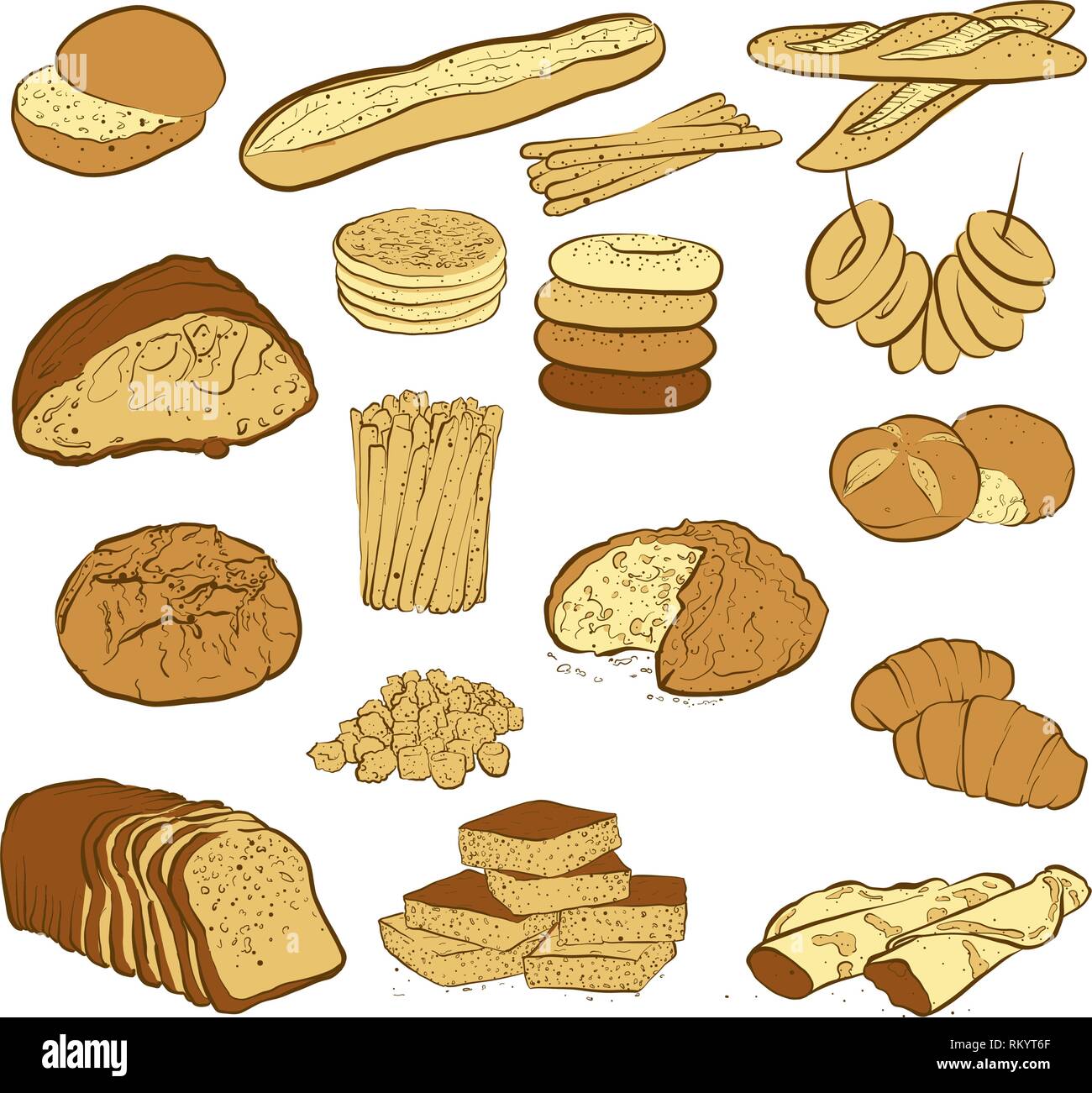 Ensemble de divers pains colorés, vector illustration dessinée à la main Illustration de Vecteur