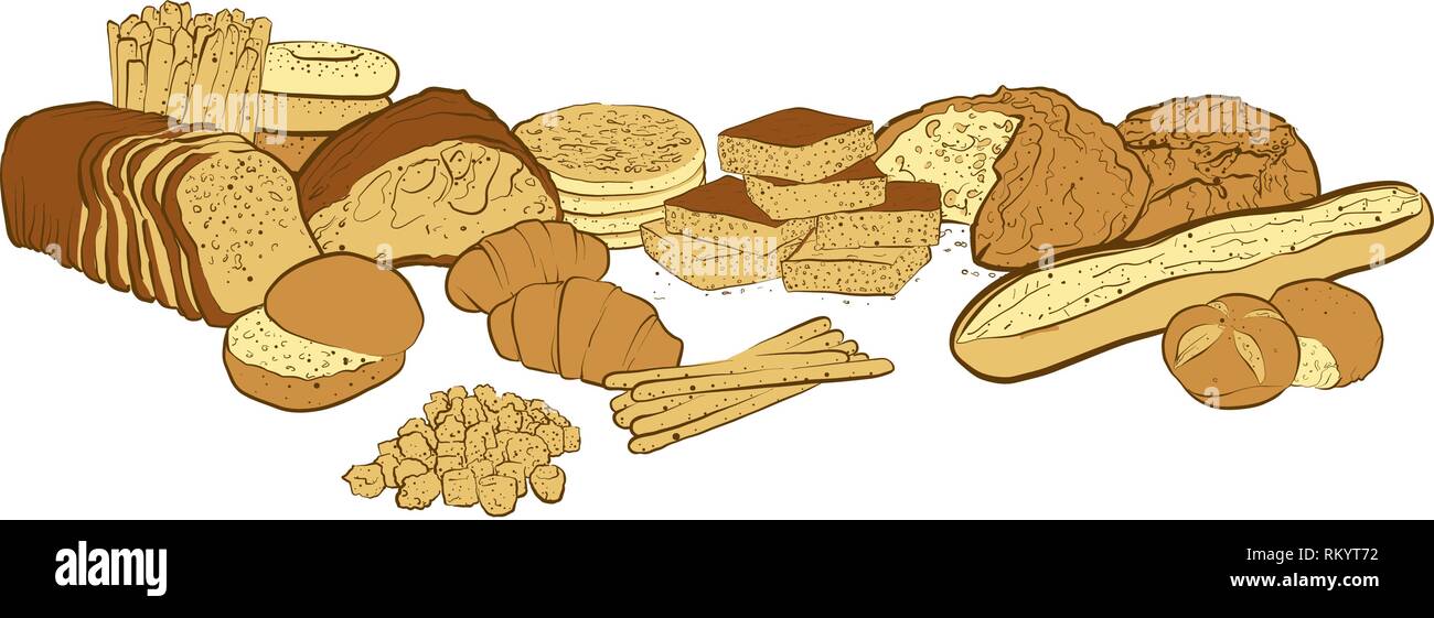 Produits de boulangerie coposition pour banner, vector illustration dessinée à la main Illustration de Vecteur