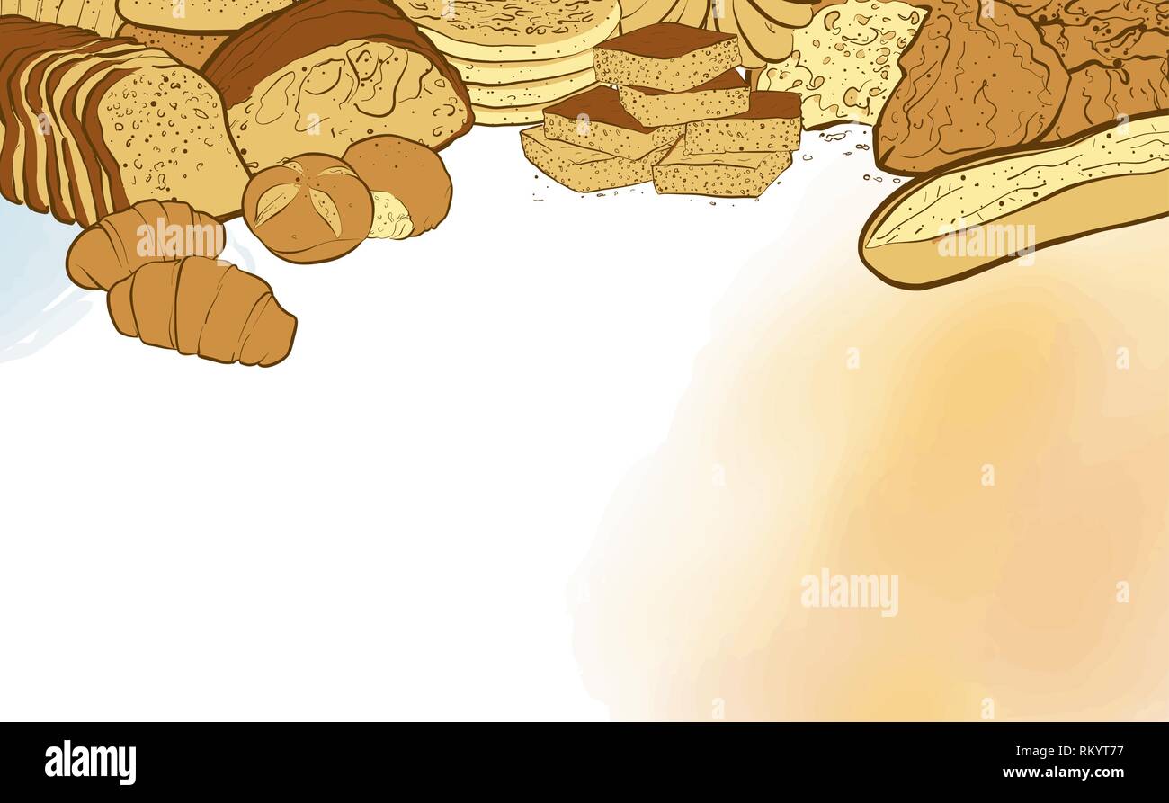 Pains de boulangerie avec bannière. contexte aquarelle illustration vecteur dessiné à la main Illustration de Vecteur