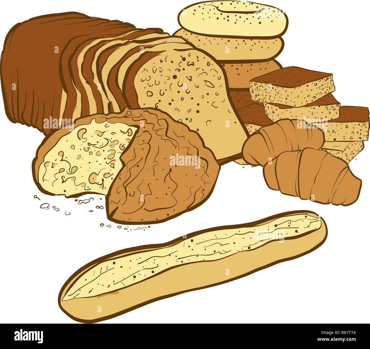 La composition des produits de boulangerie, vector illustration dessinée à la main Illustration de Vecteur