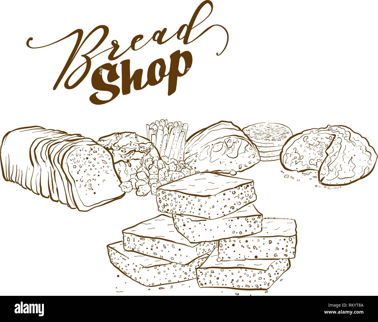 Collection de produits de boulangerie, vector illustration dessinée à la main Illustration de Vecteur
