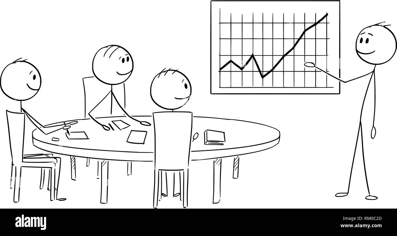 Caricature de Businessman présentant de bons résultats financiers d'affaires ou réunion de travail Illustration de Vecteur