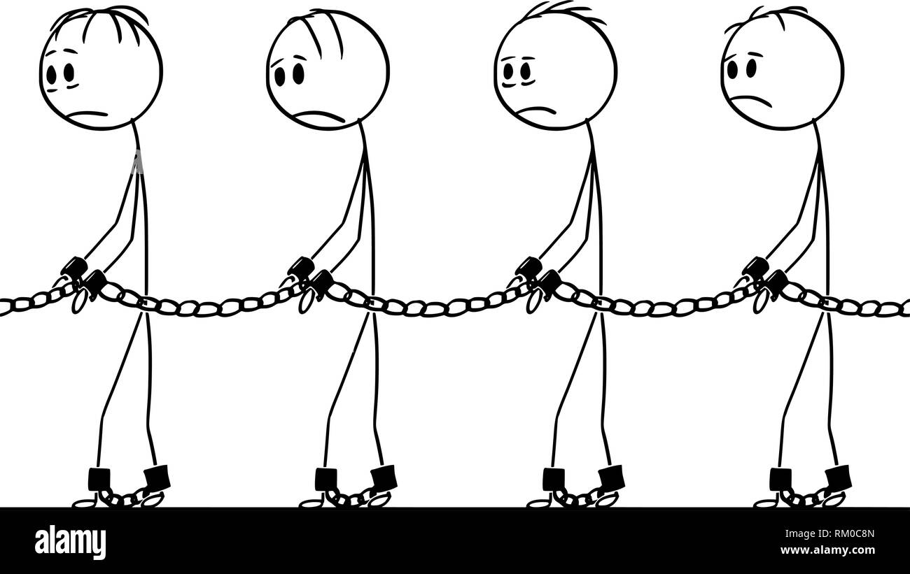 Caricature de la ligne d'esclaves marcher dans les chaînes Illustration de Vecteur