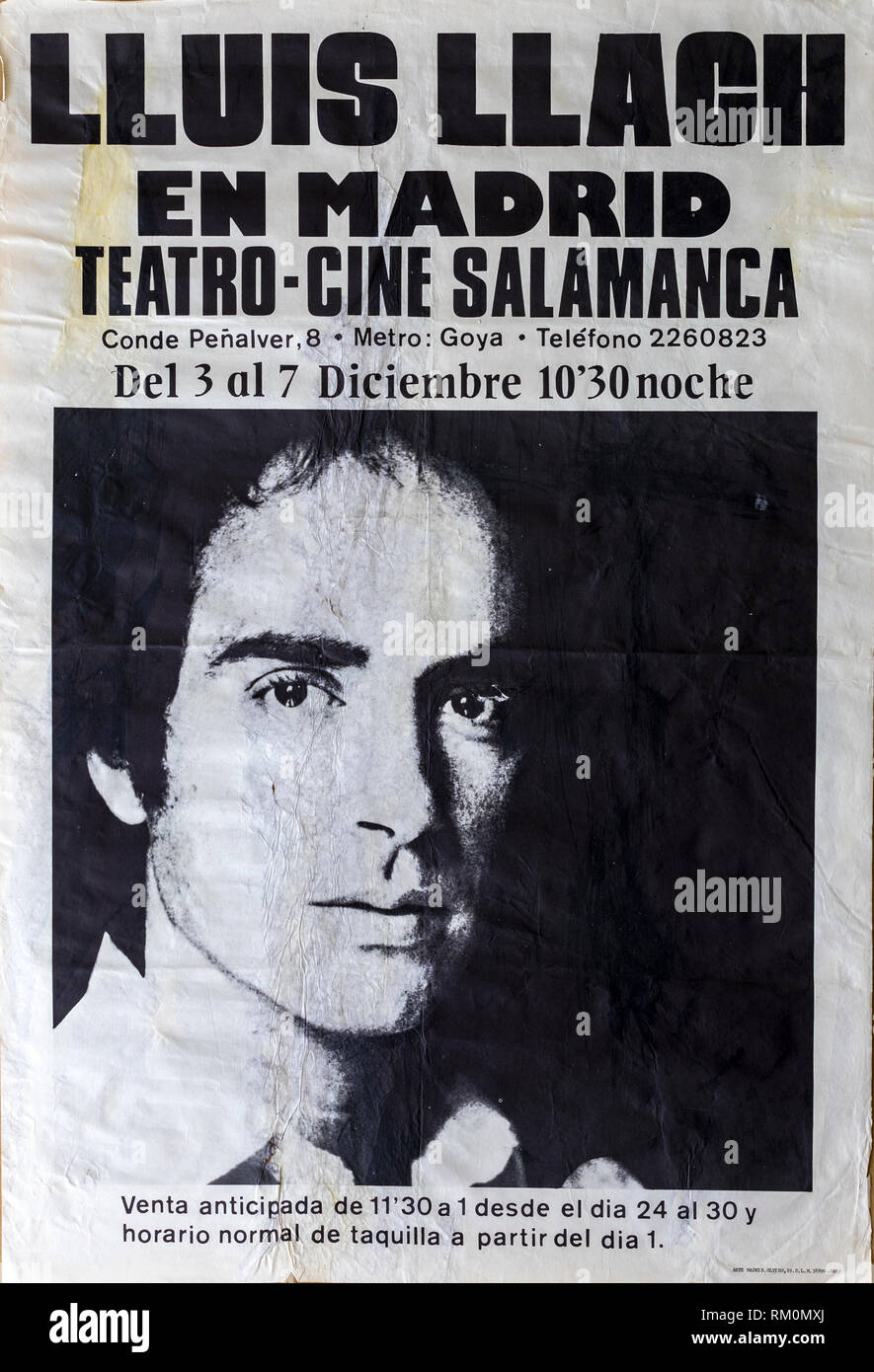 Lluis Llach, Madrid 1980 tour de l'affiche musicale Banque D'Images